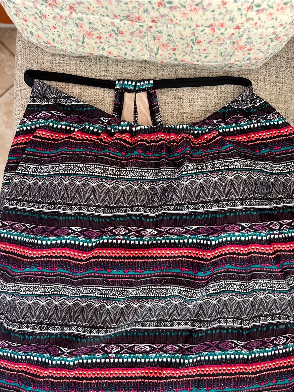 Kona Sol Striped Tankini Swim Top with Black High-Waist Bottoms - Picture 2 of 5